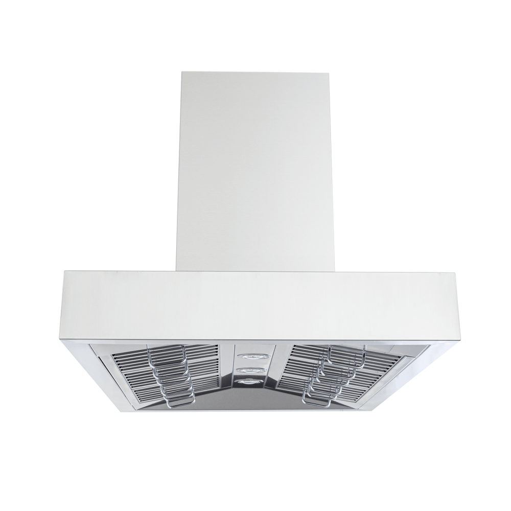 Proline PLFI 755 Island Range Hood, 1100 CFM dual motor, stainless steel, outdoor rated. ProlineRangeHoods.com.