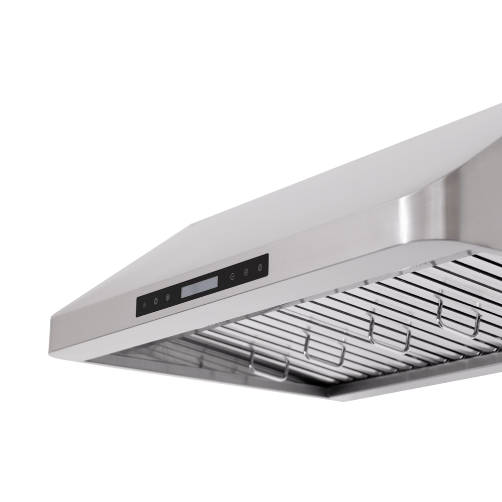 The PLFW 115 under-cabinet range hood offers 900 CFM, steel finish, baffle filters, digital panel. ProlineRangeHoods.com.
