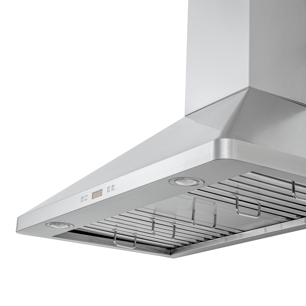 ProlineRangeHoods.com: Proline PLFW 129 J Wall-Mounted Vent Hood with stainless steel, controls, lights, 900 CFM airflow.