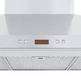 Proline PLFW 520 matte black range hood, buttons, digital display, 600/1200 CFM, ductless; ProlineRangeHoods.com.