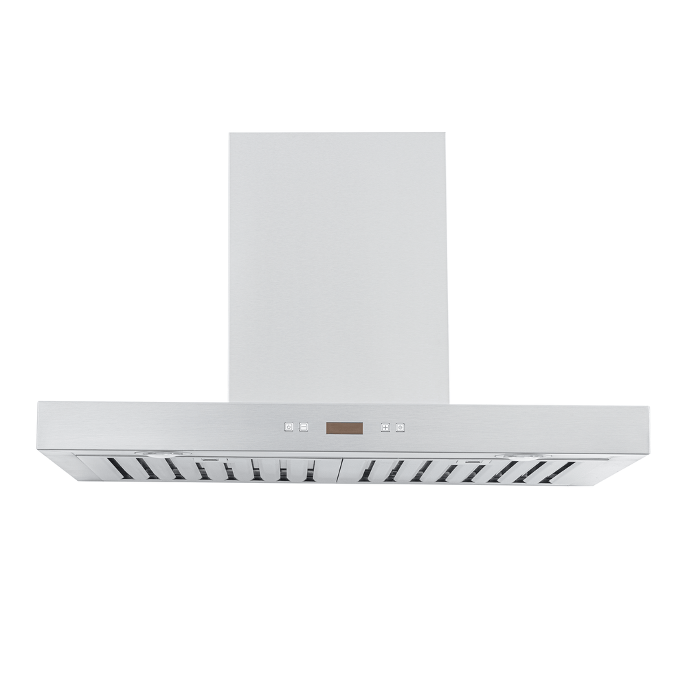 Proline PLFW 750 wall range hood, stainless steel, digital controls, 900/1100 CFM; ducted. ProlineRangeHoods.com.