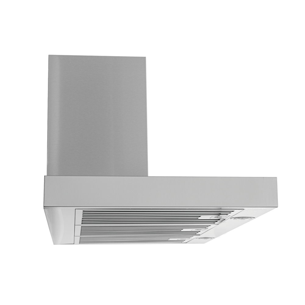 Proline PLFW 750 wall-mounted range hood with stainless steel finish and vent slats, ProlineRangeHoods.com, 900/1100 CFM.