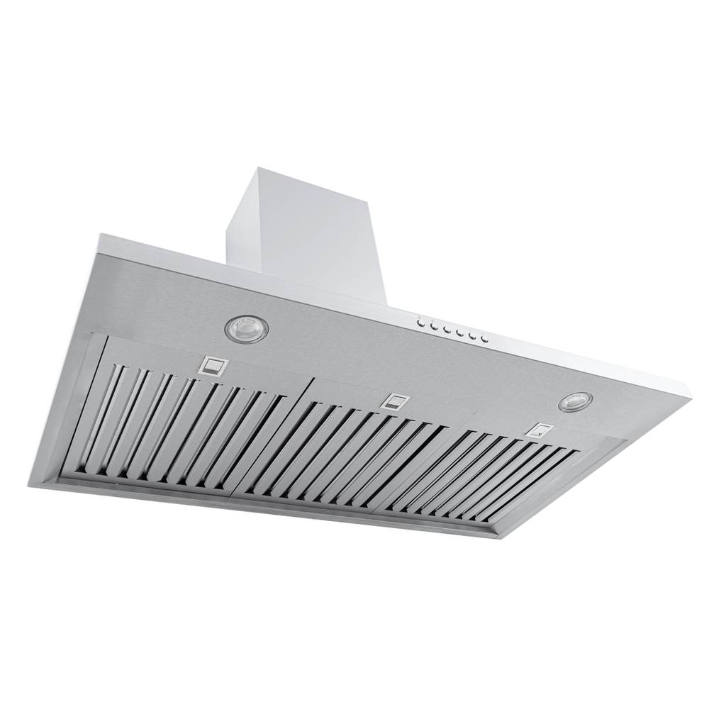 Proline PLGW 129 SC wall-mounted stainless range hood with 900/1200 CFM, lights, filters. ProlineRangeHoods.com.