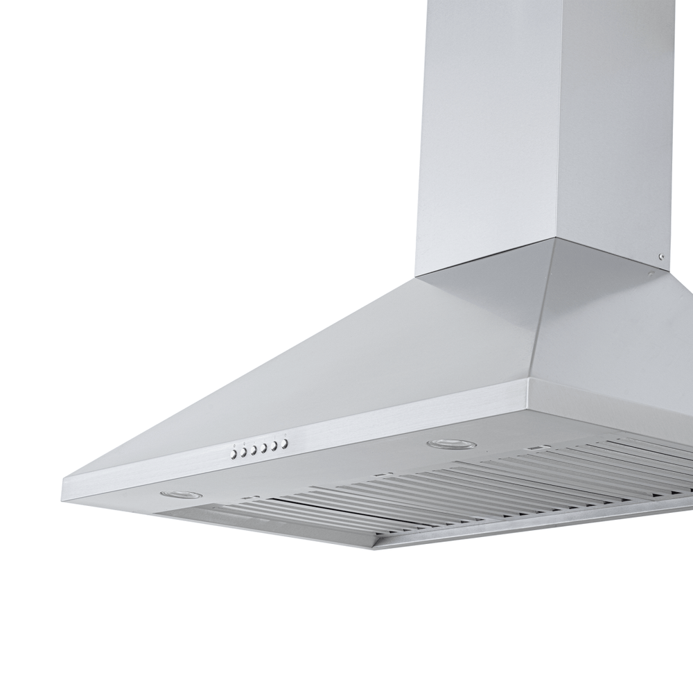 Proline PLGW 129 SC range hood, stainless steel, ducted up to 1200 CFM, built-in lights, bottom view. ProlineRangeHoods.com.