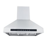 The Proline Range Hoods PLJI 102 Island Range Hood with 1200 CFM motor, shown front view. ProlineRangeHoods.com.