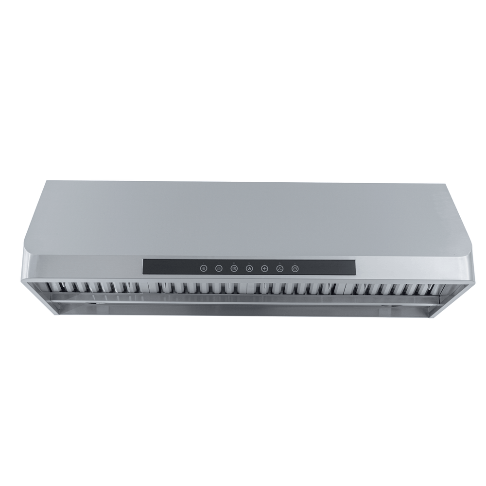 Proline PLJW 101 under-cabinet range hood: stainless finish, vent slats, 1000/2000 CFM. ProlineRangeHoods.com.