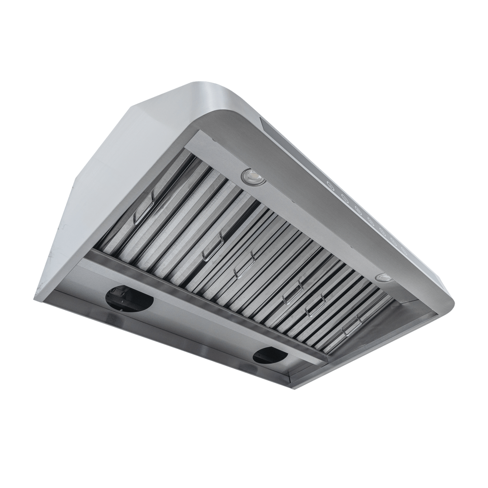 Proline PLJW 101 range hood, stainless steel, 1000/2000 CFM, built-in lights, filters. ProlineRangeHoods.com.