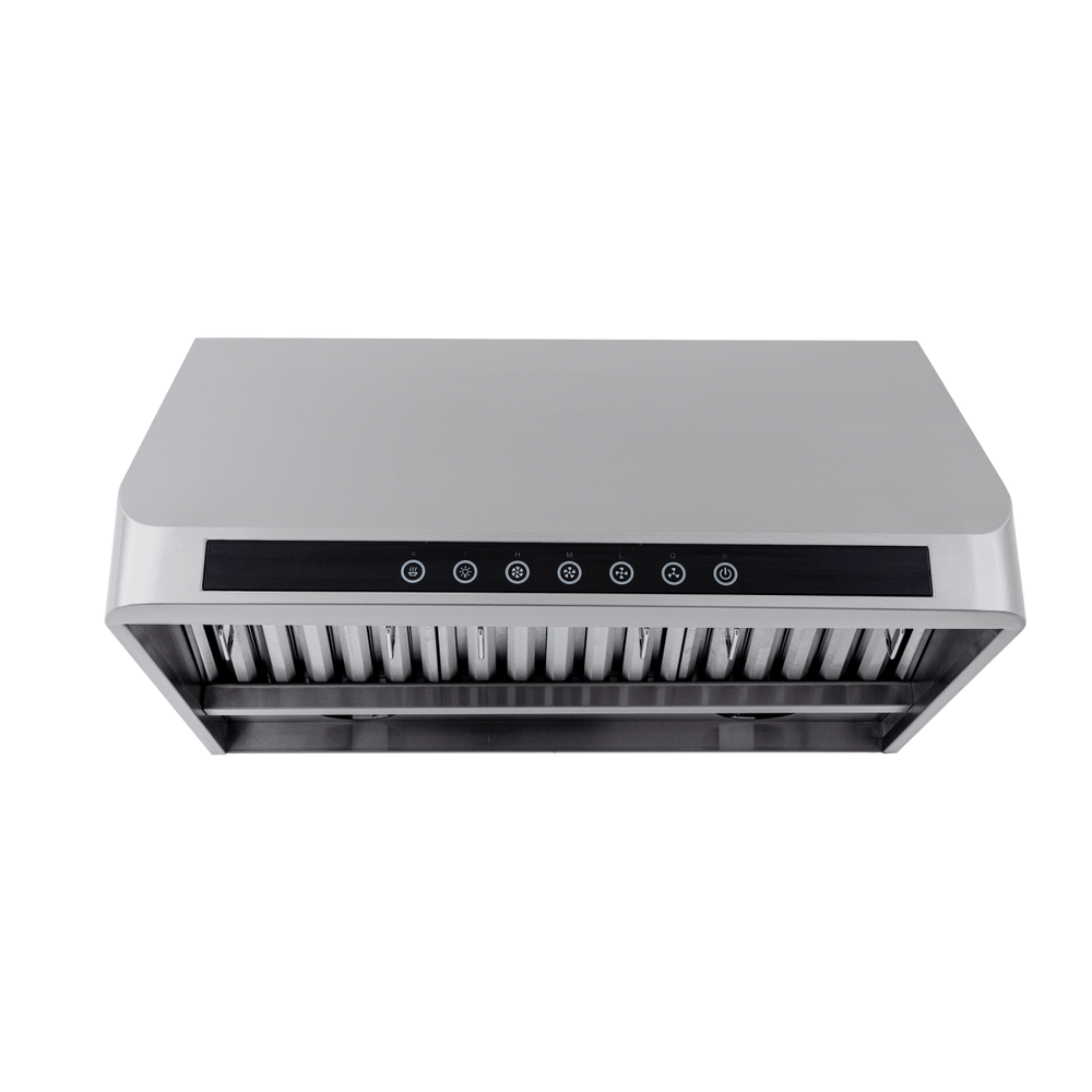 Proline PLJW 101 under-cabinet range hood, stainless steel, front controls, vent filters, 1000/2000 CFM. ProlineRangeHoods.com.