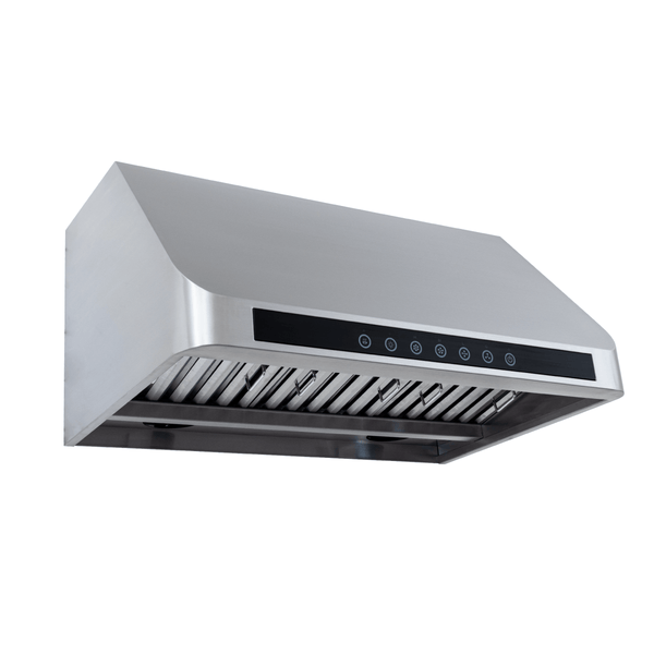 Proline Range Hoods PLJW 101 under-cabinet hood in stainless steel, touch controls, vent filters. ProlineRangeHoods.com.