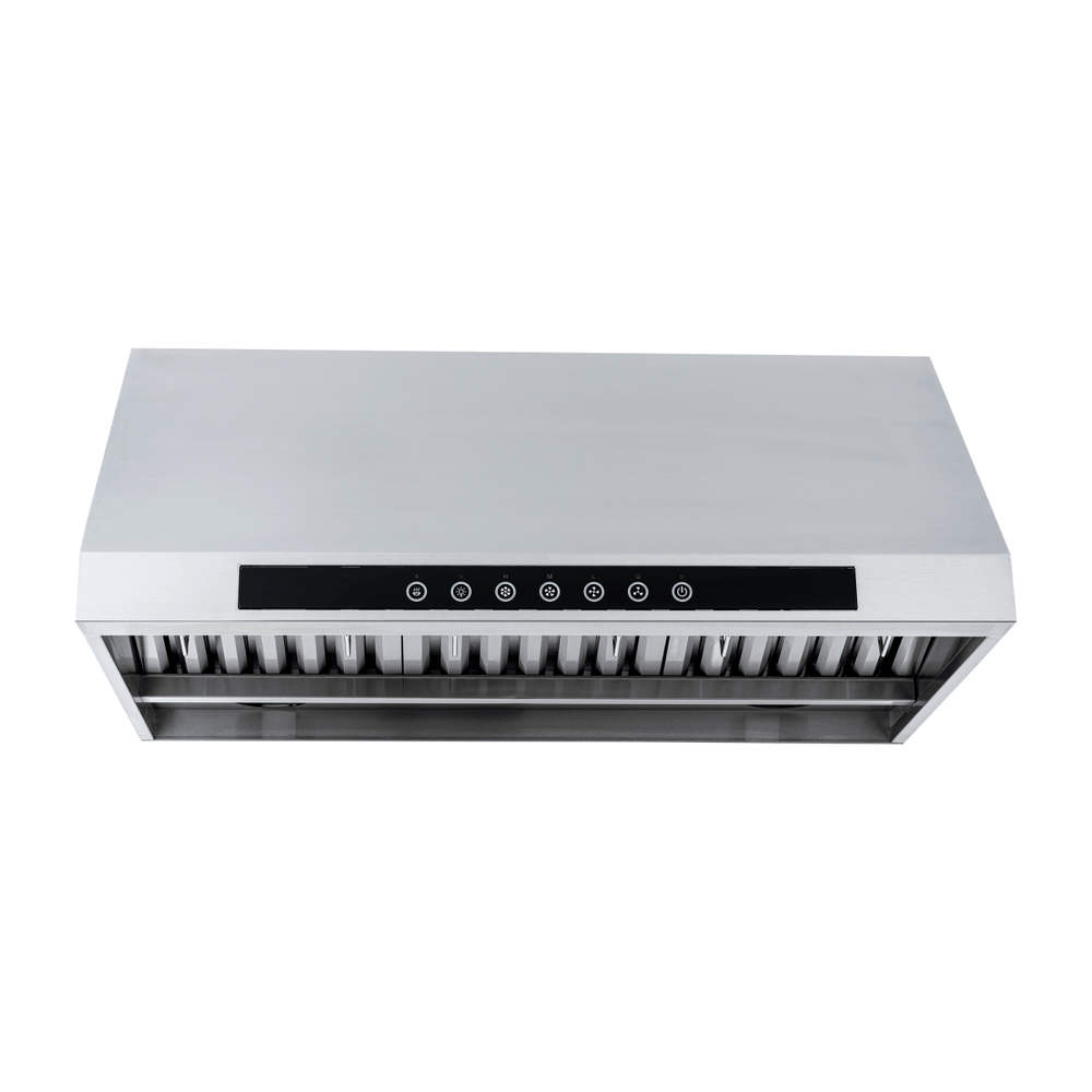 Proline PLJW 102 Range Hood in stainless steel, front view. 1000 CFM, ductless option. ProlineRangeHoods.com.