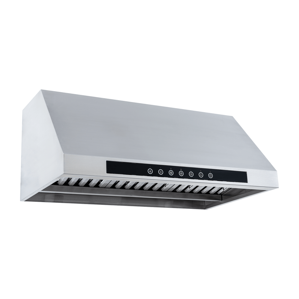PLJW 102 under cabinet range hood with stainless steel, 1000 CFM, buttons, ductless option. ProlineRangeHoods.com.