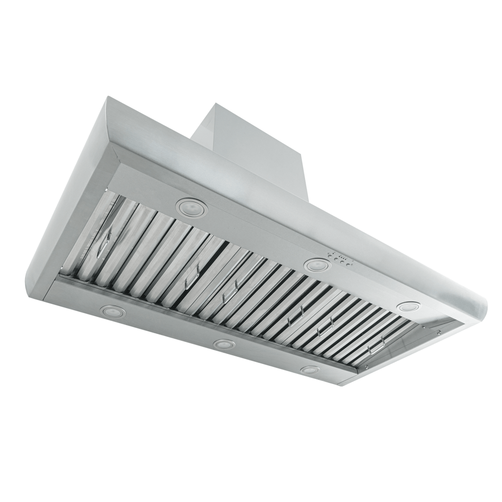 Proline Range Hoods PLJW 109 WC, stainless wall hood with lights, 1200 CFM, outdoor rated. ProlineRangeHoods.com.