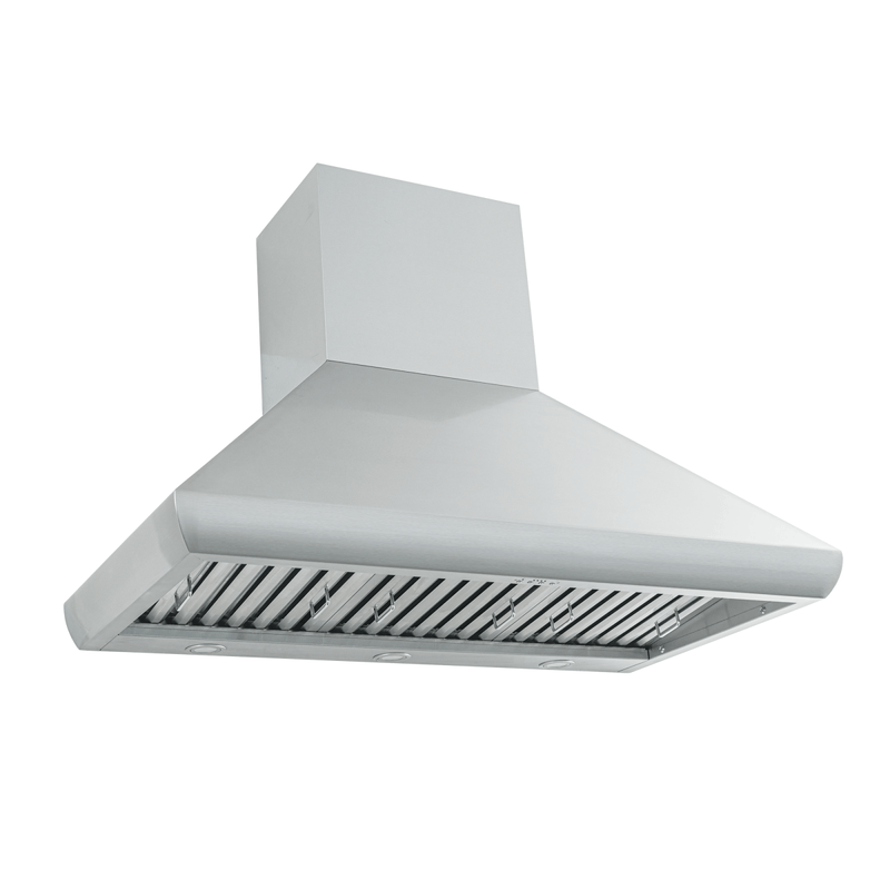 Proline PLJW 109 WC wall-mounted range hood, stainless steel, 1200 CFM. Shown on white. ProlineRangeHoods.com.