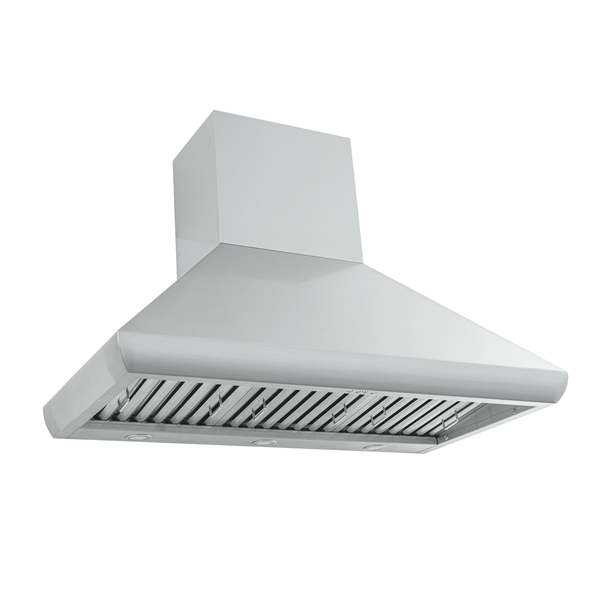 Proline PLJW 109 WC wall-mounted range hood, stainless steel, 1200 CFM. Shown on white. ProlineRangeHoods.com.