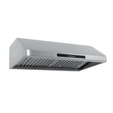 Proline PLJW 113 under cabinet vent hood, 900 CFM, stainless, modern panel, vent slats; ProlineRangeHoods.com.