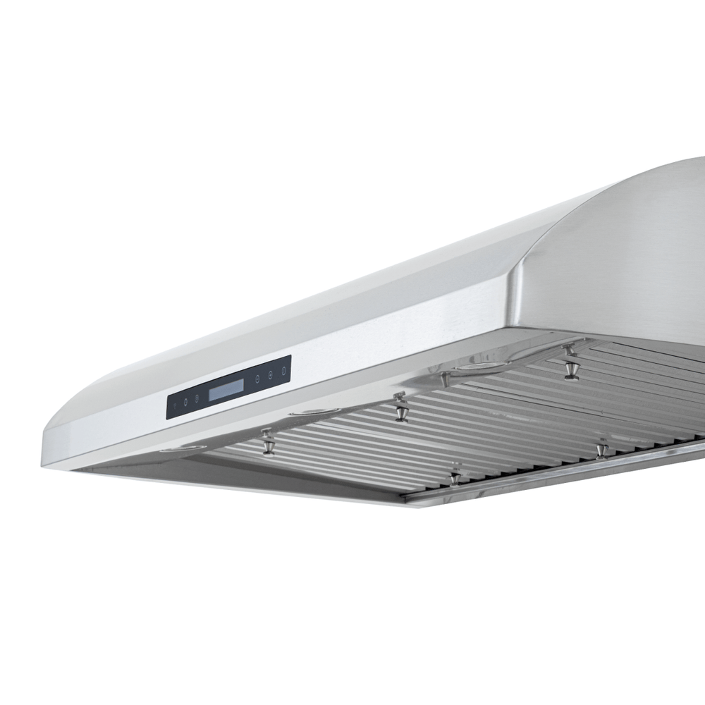 PLJW 117 under-cabinet range hood with stainless finish, 900 CFM power, digital controls. ProlineRangeHoods.com.