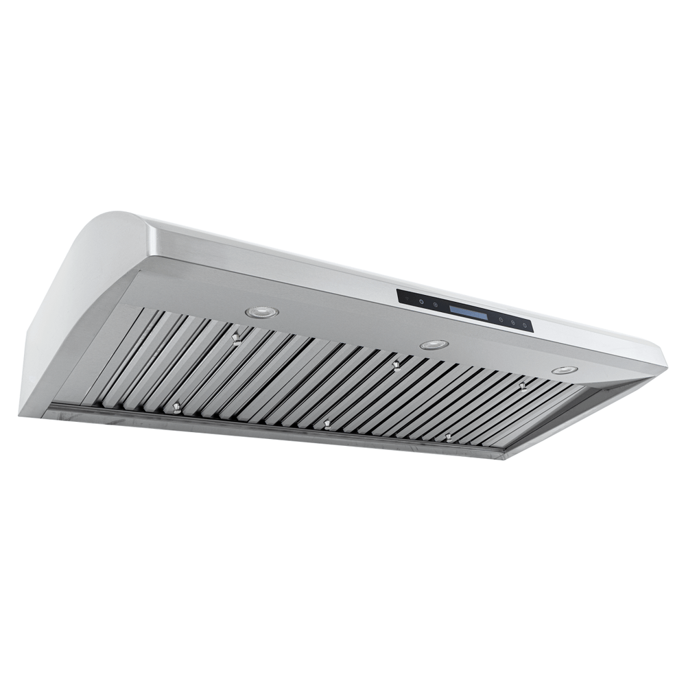 Proline PLJW 117 Under-Cabinet Range Hood, 900 CFM, SS finish, lights, baffle filters. ProlineRangeHoods.com.