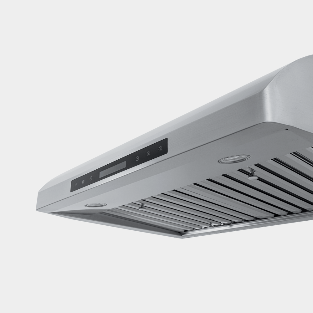 The Proline PLJW 117 under-cabinet hood in stainless steel, 900 CFM, lights, baffle filters. ProlineRangeHoods.com.