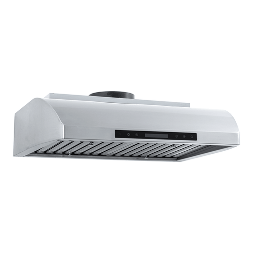 Proline PLJW 117 under-cabinet range hood, 900 CFM, stainless steel, digital controls. ProlineRangeHoods.com.
