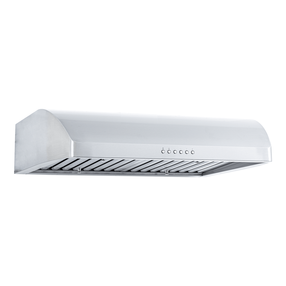 Proline Range Hoods PLJW 125 under-cabinet hood with controls, vent slats, 900 CFM. ProlineRangeHoods.com.
