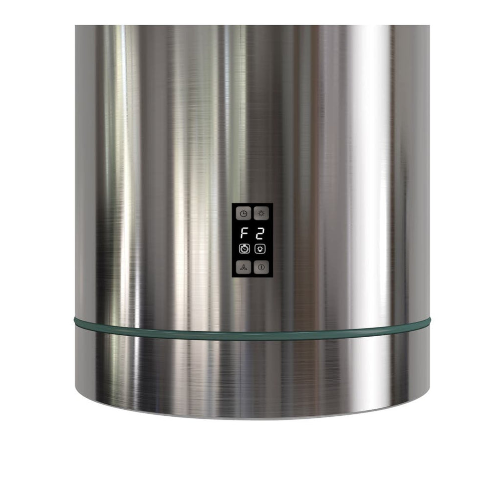 The Proline PLSI 570 Island Range Hood from ProlineRangeHoods.com, ducted with 550 CFM, features digital display "F 2".