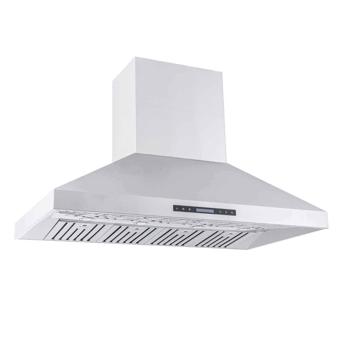 PROSI Island Range Hood: stainless steel, 900/1800 CFM dual motors, filters, LCD touch. ProlineRangeHoods.com.