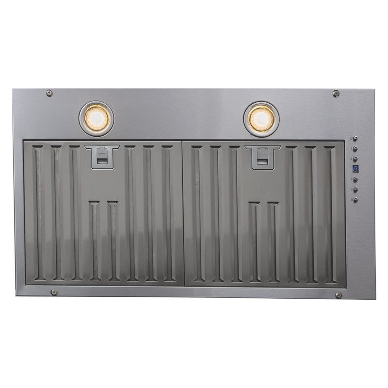 The Proline UMOD INS by ProlineRangeHoods.com features stainless steel, 600 CFM, lights, buttons & ducted power.