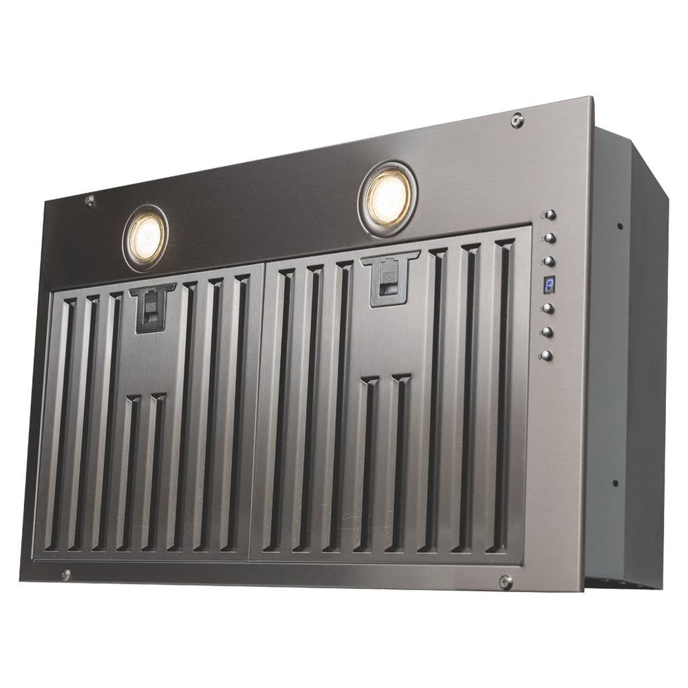 The Proline UMOD INS Insert by ProlineRangeHoods.com features a 600 CFM motor, SS finish, lights, and side controls.