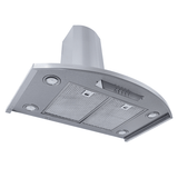 Proline's Vector wall range hood: stainless steel, buttons, 2 filters, 600 CFM. Modern style. ProlineRangeHoods.com.