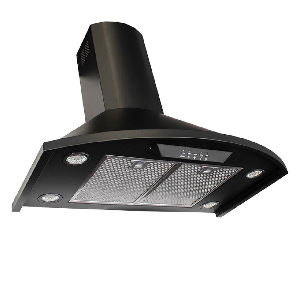 Check out ProlineRangeHoods.com for the Proline Vector series featuring a 600 CFM black wall-mounted range hood.