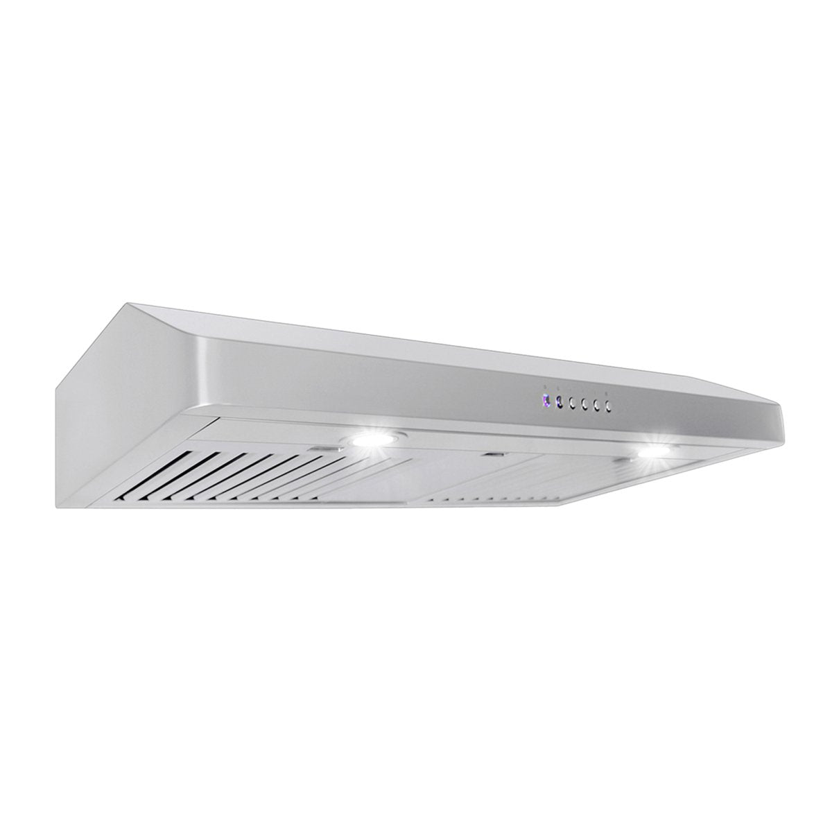 The Proline Range Hoods 30-36 inch Under-Cabinet Range Hood, Ducted, 600 CFM, built-in lights/control buttons at ProlineRangeHoods.com.